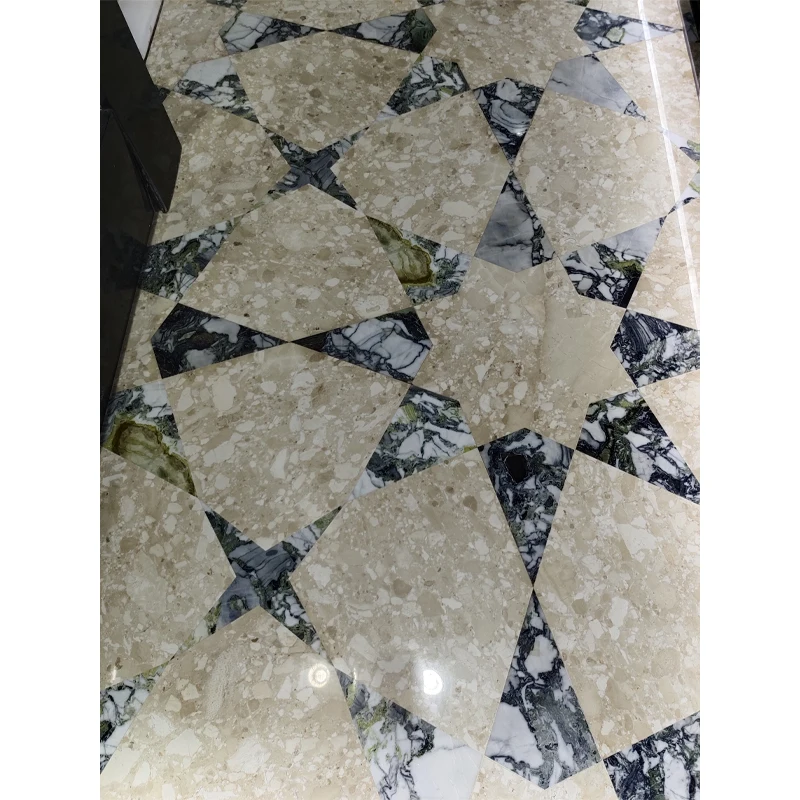 Hot Sale Polished Design New Style white and green Marble Mosaic mixed Irregular waterjet floor project marble mosaic tile