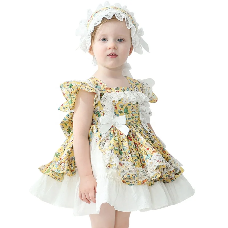 Spanish Style 2pcs Floral Vintage Party Baby Kids Girls Fashion Dresses Luxury Summer Dress 2022
