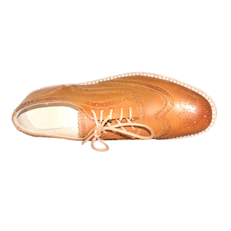 China Factory Handmade classical high quality calf leather upper lace-up women pump shoes