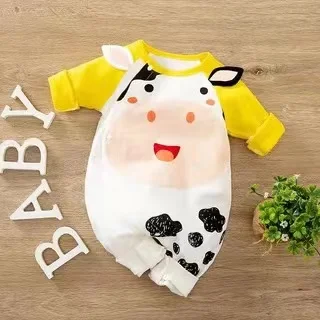 Cross-border new baby jumpsuit spring and autumn outfit cartoon dinosaur hayi crawling suit cotton