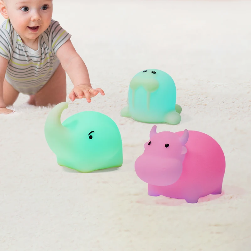 2022 Toy Cute Animals Swimming Water Toys Colorful Soft Silicone Float touch pet change light Bathing For baby bath toys lights