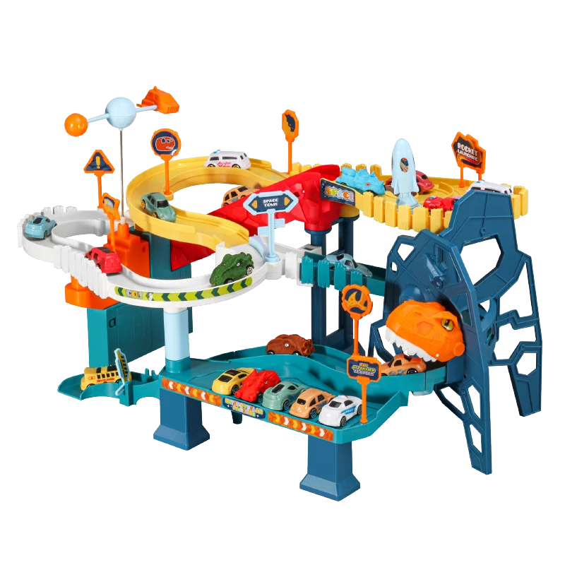 Hot selling dinosaur winding mountain road rail car children car adventure multi-storey car park children toys