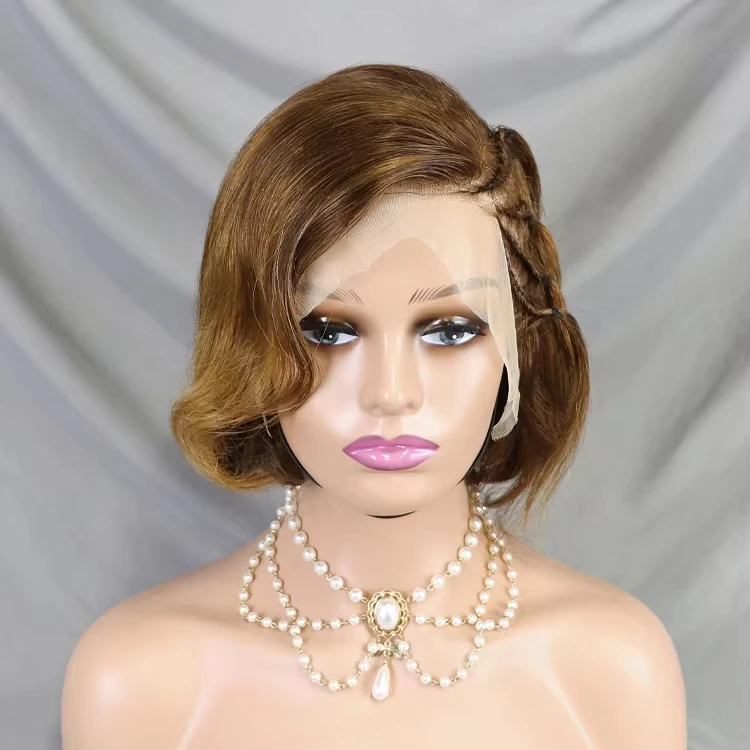 Wholesale 100% Virgin Hair Short Bob Braided Lace Wig Ombre 4/30 Honey Blonde Color Human Hair Vietnam Pixie Wig For Women