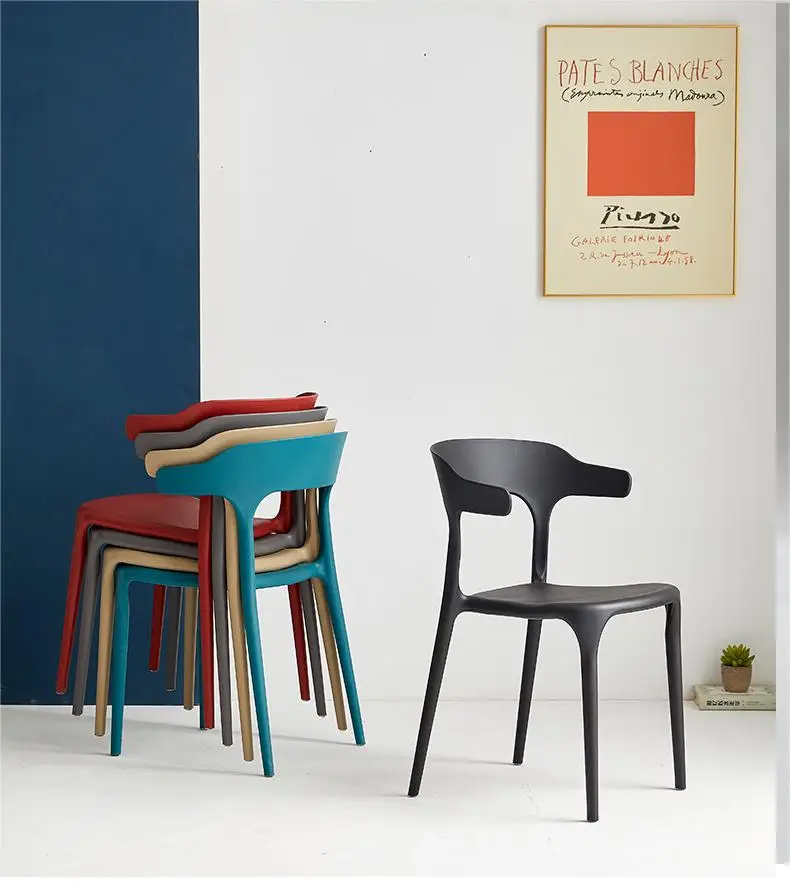 Horn stackable chair back desk stool dining chair home plastic lazy casual simple Nordic office chair