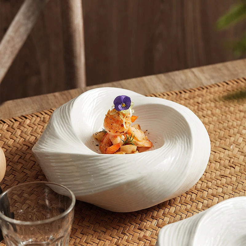 White Ceramic Dinner Plate Soup Pasta Spaghetti Sweet Dessert Fruit Cold Dish Kitchen Restaurant Serving Plate Dinnerware Sets