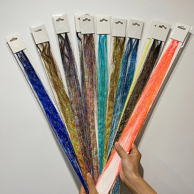 Long 24Inch 48Inch 60Cm 22Colors In Stock Wholesale Gold Sliver Holographic Glitter Extensions Hair Tinsel