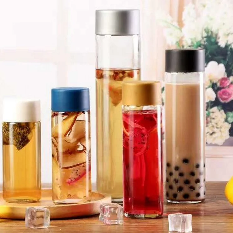 New Custom 250 Ml 500 Ml 800 Ml Wide Mouth Wholesale Bottles Voss Cylinder Glass Water Bottle With Cover