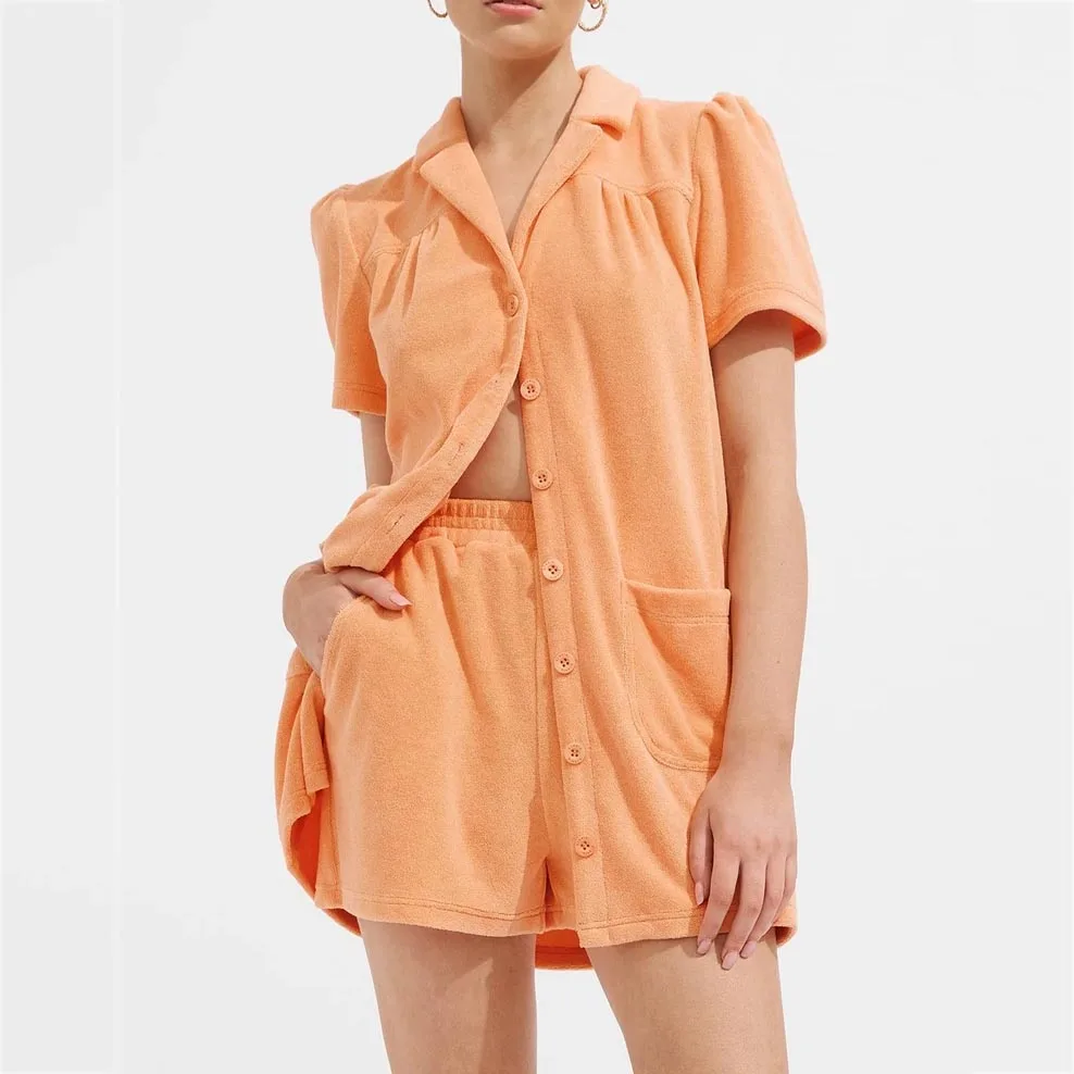 2021 new  women terry towelling beach 2 pcs  sets clothing women summer vacation beach sets with pocket