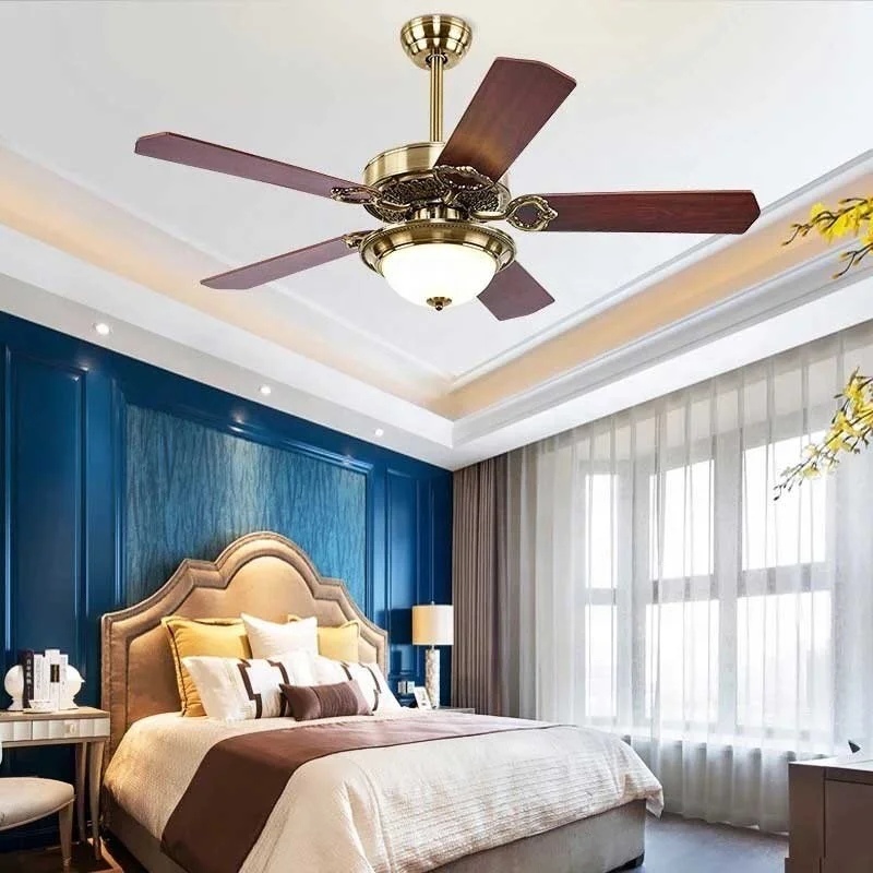 Modern Decorative Dc Motor Wood 5 blades Led Ceiling Fan Control By Wall Switch 42 Inch Led Ceiling Fan Light