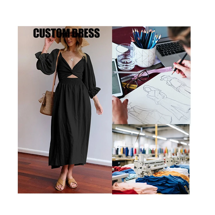 clothing manufacturer High Quality Summer Fashion Elegant Women v-neck Dress Vendor Custom OEM Made Lady Casual 100% linen Dress