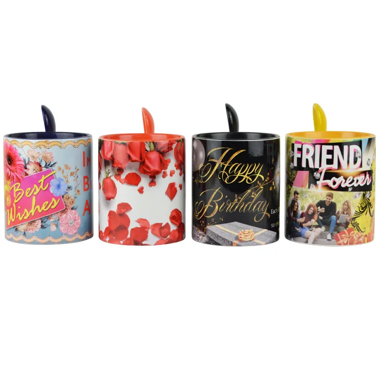 Wholesale 11oz Sublimation Blank Inner Color White Coffee Mug With Spoon