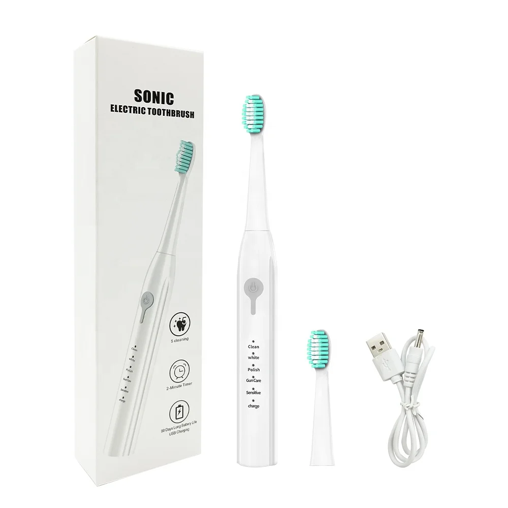 Ultra Powerful Electric Toothbrush Smart Timer Rechargeable Whitening Power Sonic Toothbrush With 2 Dupont Brush Heads