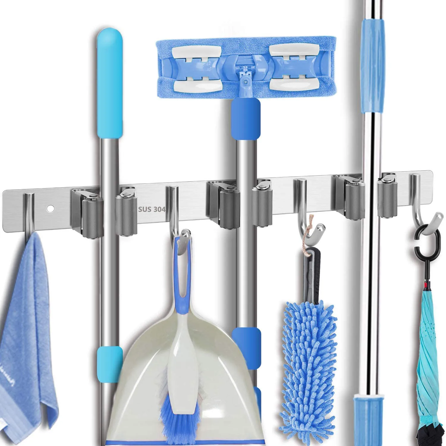 Wholesale Customized Home Laundry Stainless Steel Heavy Duty hanging wall mounted Organizer Broom Mop Holder