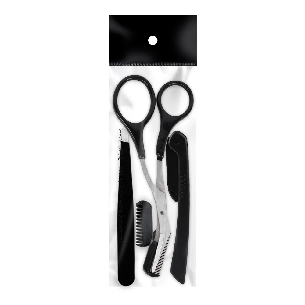 
3pcs Beauty Makeup Black Pink Tweezers Extension Scissor Razor Eyebrow Grooming Kit 