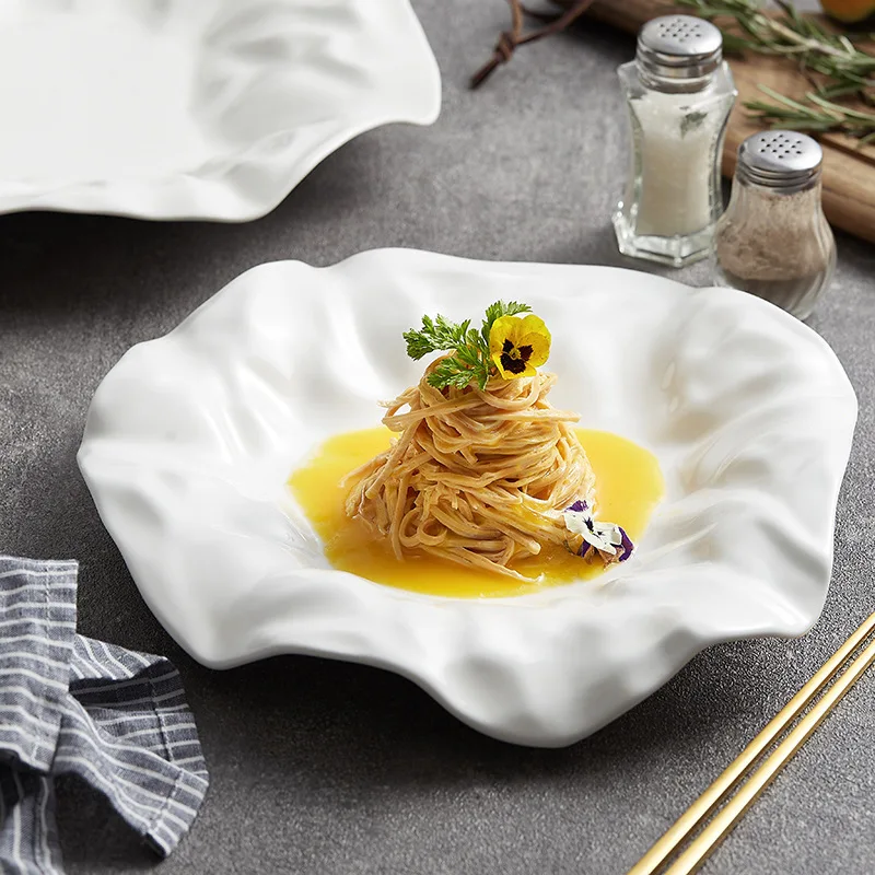 Porcelain dinner plate tableware pasta fat reducing dish household desserts wrinkle swing plate