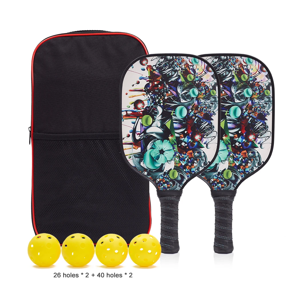 Graphite Carbon Fiber Pickleball Paddle Racquets Set of 2 Racket 4 Balls with Carrying Bag