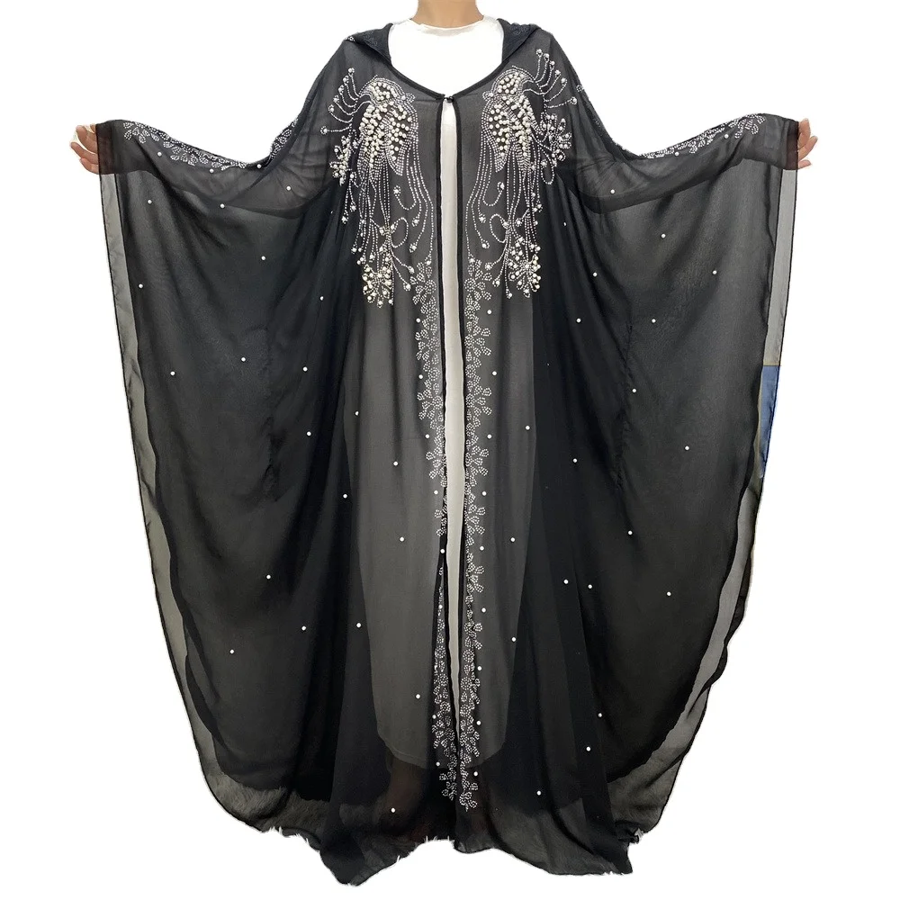 Latest Kaftan Arab Abaya Apparel Plus Size Hooded Beaded Print Loose Maxi Dress For Women S0153