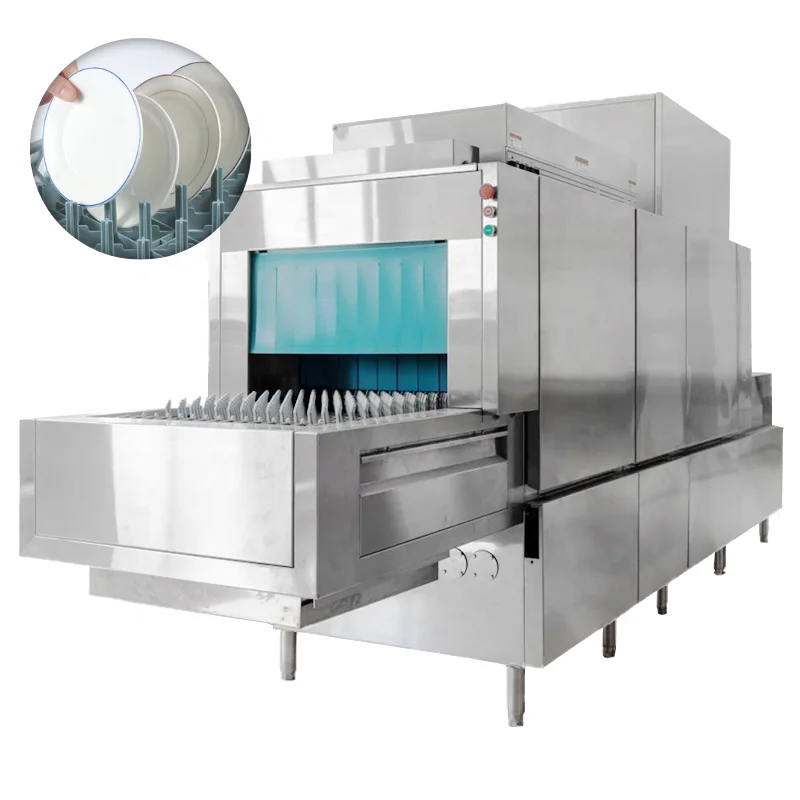 Stainless Steel Industrial Automatic Commercial Belt Conveyor Type Dish washer Pass Through Long Tunnel Type Dishwasher