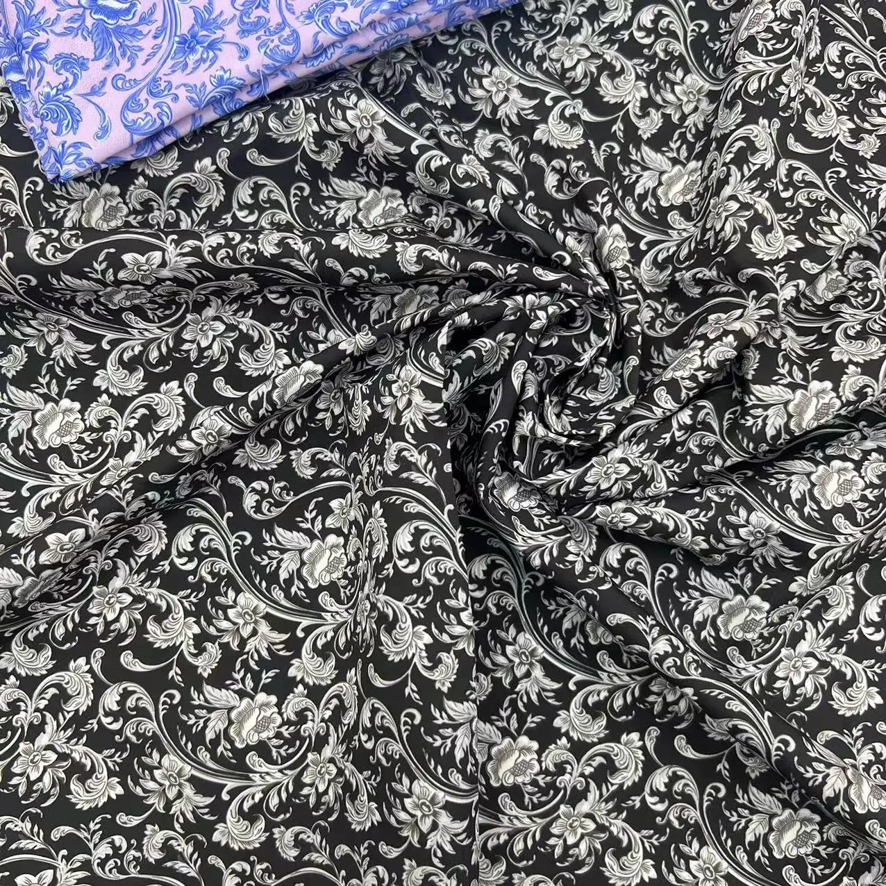 new fashion classic european style black digital print pongee fabric 100%polyester taffeta fabric for coat jacket lining