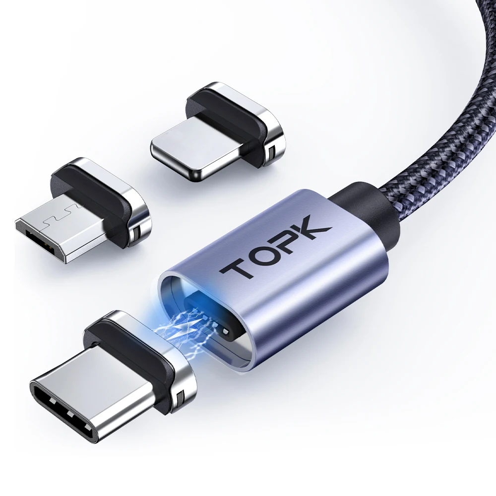 Бесплатная доставка TOPK 2021 Новое поступление AM45 1M 3A Магнитный Usb 3 в 1 зарядное устройство мобильный телефон Магнит Usb кабель для быстрой зарядки данных