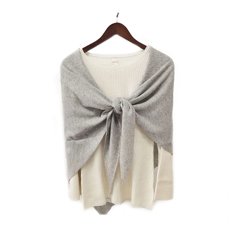 Set of Three Light Grey Pure Cashmere Headband Beanie and Triangular Scarf Pashmina Muffler