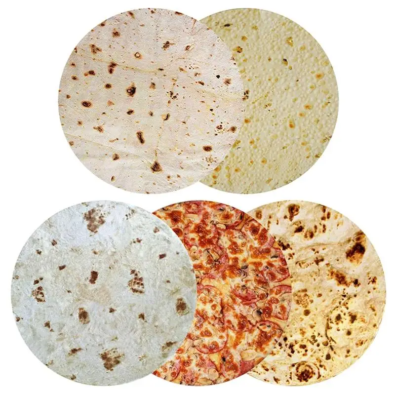 Super soft flannel tortilla pizza blanket 200Gsm round shape donut hamburg travel portable wearable summer throw blanket
