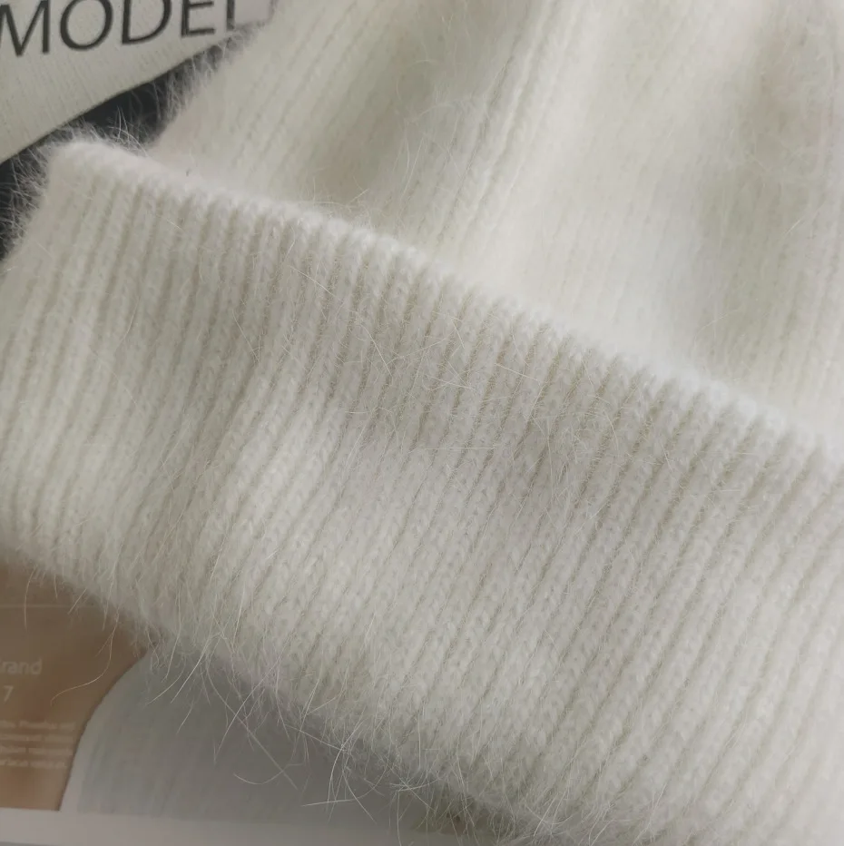New Winter Real Rabbit Fur Angora Knitted Beanies Solid Warm Cashmere Wool Skullies Beanies Hat