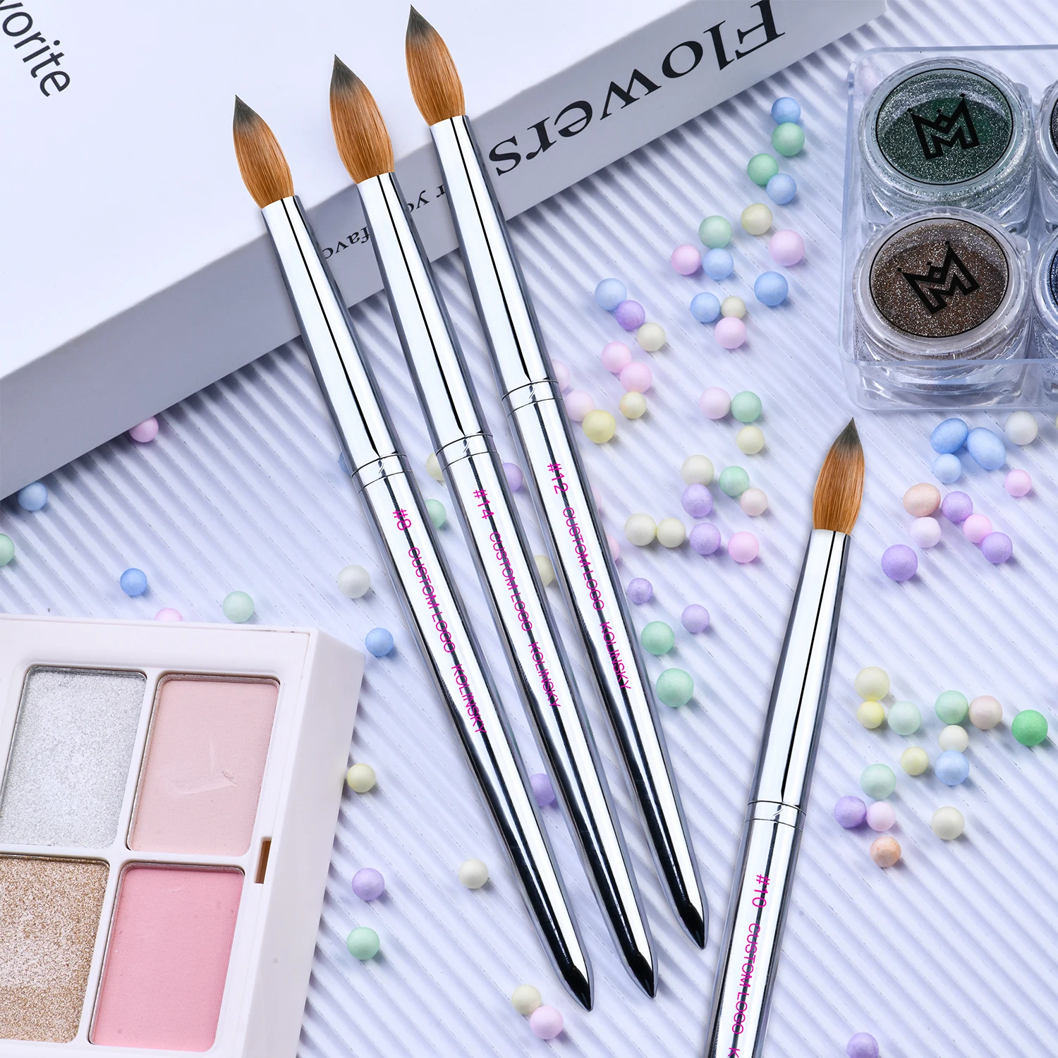 Wholesale Nail Acrylic Brushes Custom Metal Handle SIZE 8 10 12 14 16 Pure Kolinsky Crimped Kolinsky Acrylic Nail Brush