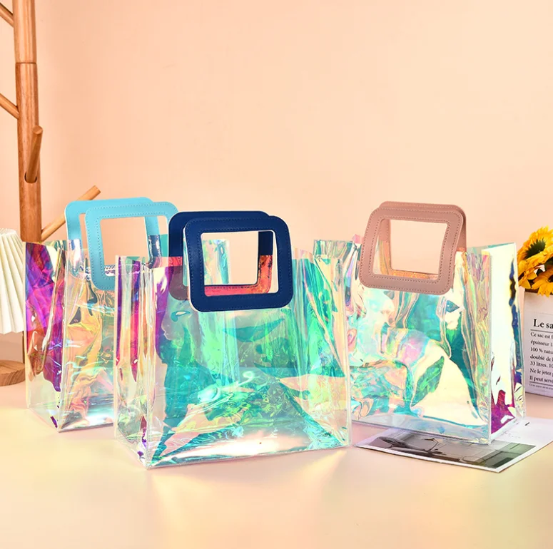 2024 Hot-selling PVC make up tote bag colorful gift shopping bag custom laser pvc bag