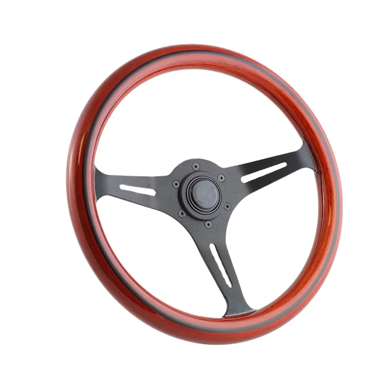 Factory Universal Wholesale Customizable Steel Brushed Black 3 Spoke Wood Classic Steering Wheel