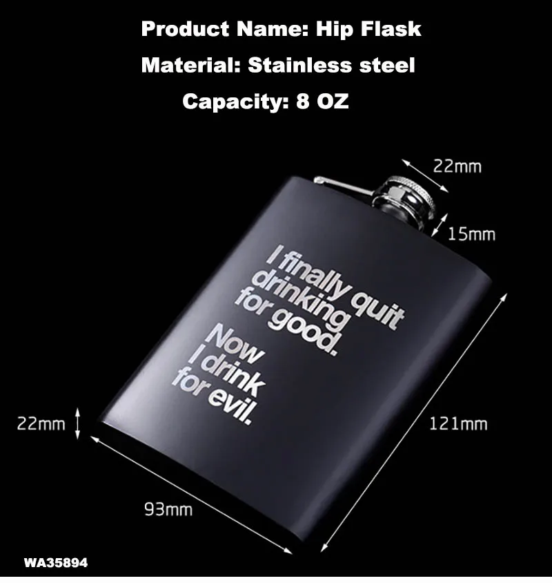 Custom Portable 304 Stainless Steel Alcohol 8oz Metal Engraved Small Matte Black Whiskey Cup Sublimation Hip Flask