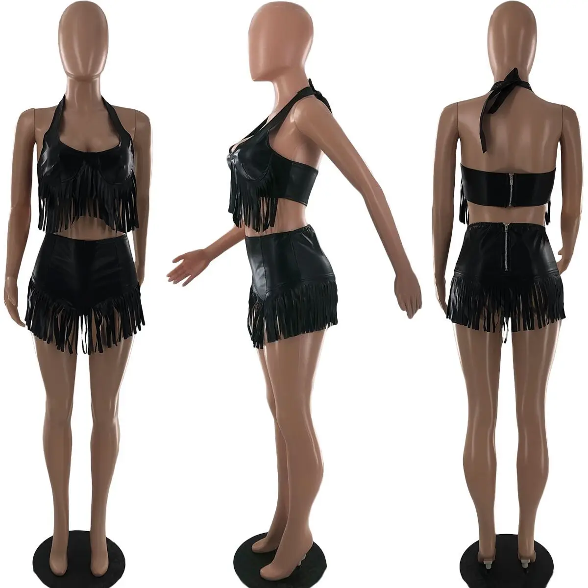 summer 2 piece women short set clothing solid color sexy high waist fringe suit club two piece shorts sets