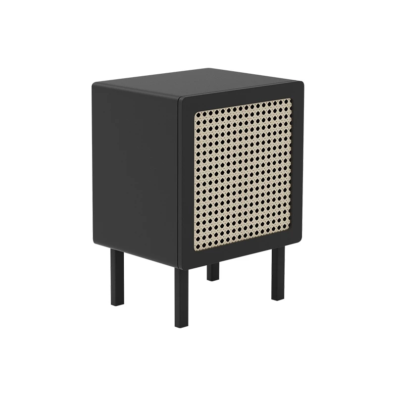 Rattan End Table White Painting Nightstand MDF Wooden Bedroom Rattan Bedside Table