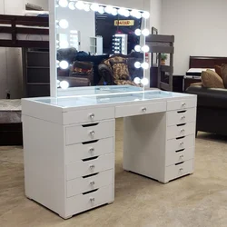 Stock in US! Docarelife Bedroom Morden Furniture Makeup Vanity Glass Dressing Tables Sets with Lighted Mirror