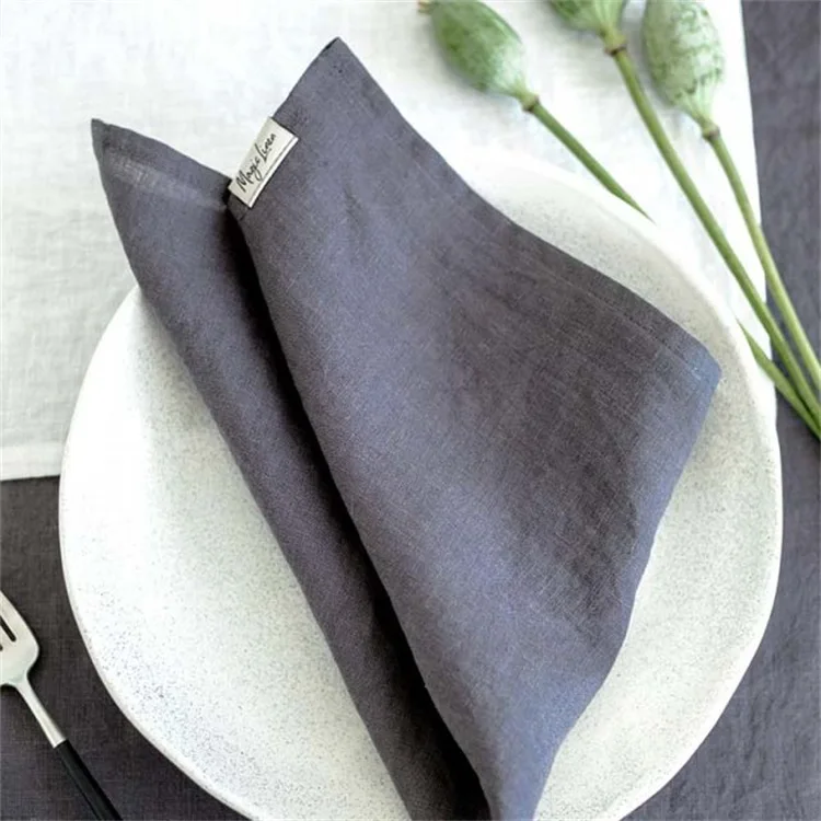 
Wholesale 100% Natural Flax Linen Crepe Style Table Napkins Hemstitch Restaurant Dinner Napkins 