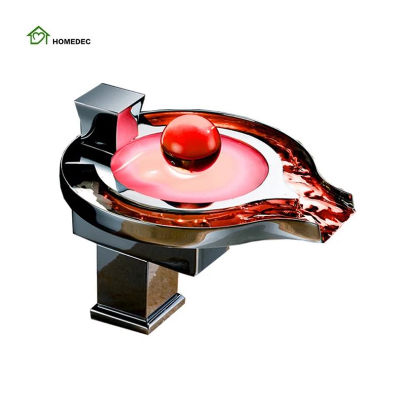 Lavatory Contemporary Temperature Sensor Color Changing Led Lights Bathroom Faucet