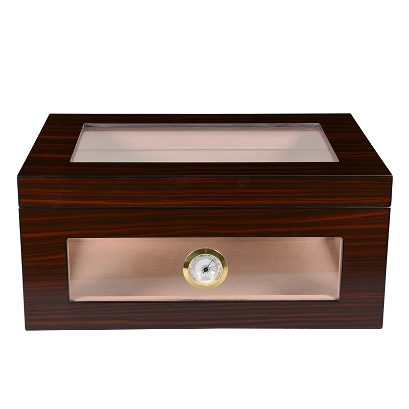 Glass top cigar humidor with spanish cedar wood