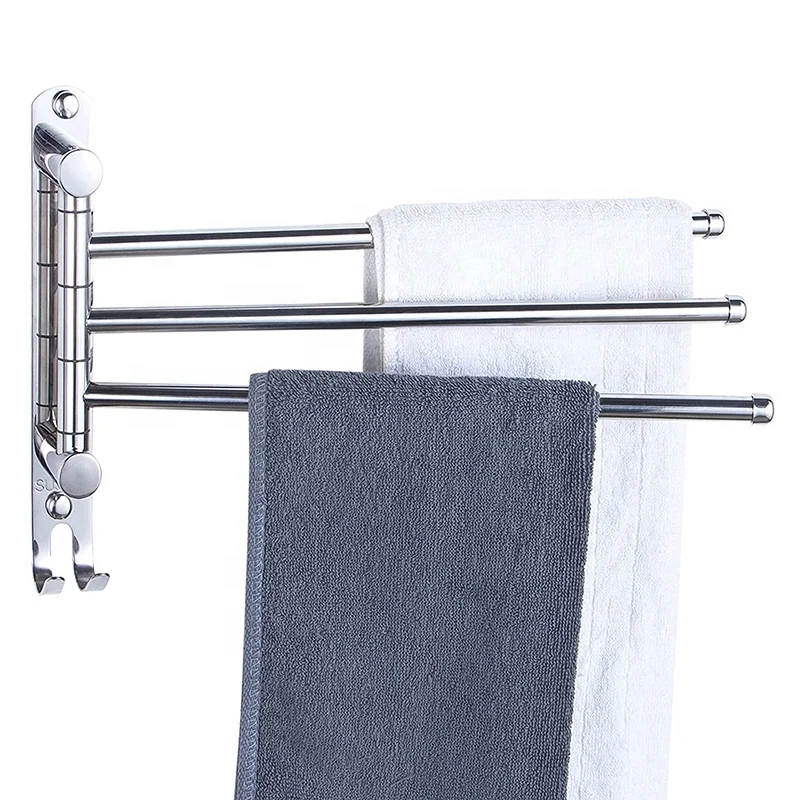 SUS 304 Stainless Steel 4-Arm Bathroom Swing Hanger Towel Rack Wall Mount Swivel Towel Bar Holds for Bathroom