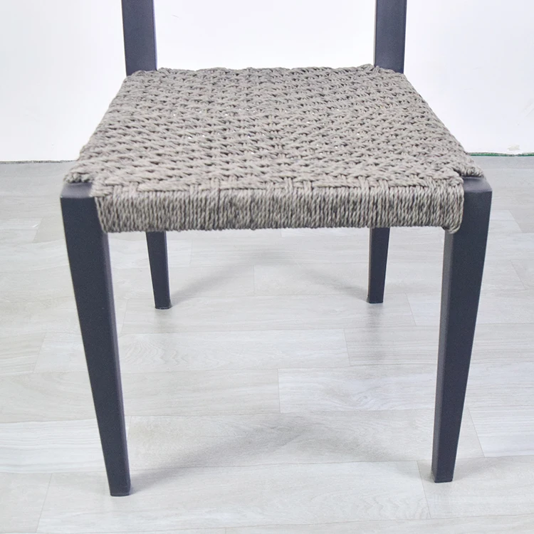 Modern Restaurant Comfortable Woven Bistro Rattan Chairs Black Patio Dining Rope Chair