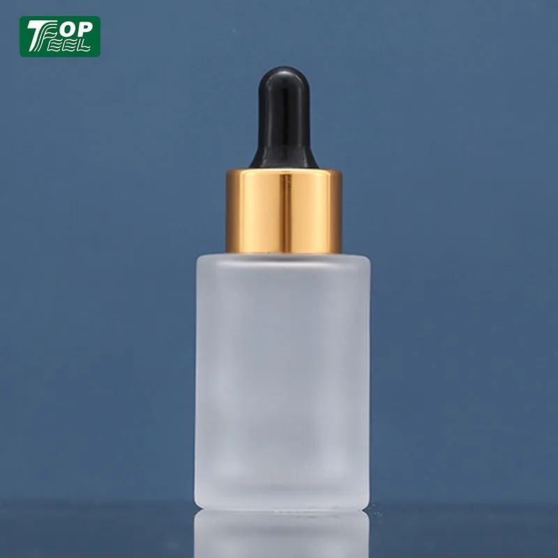 30ml Gold Silver Shoulder Match Round Oil Serum Clear Frosted Cosmetic Dropper Bottle