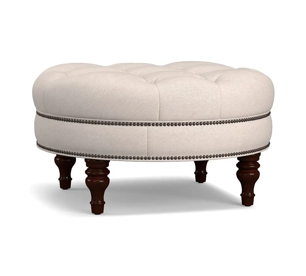Large Button Tufted Faux Leather Round Storage Martin Round stool Ottoman for Living Room Bedroom