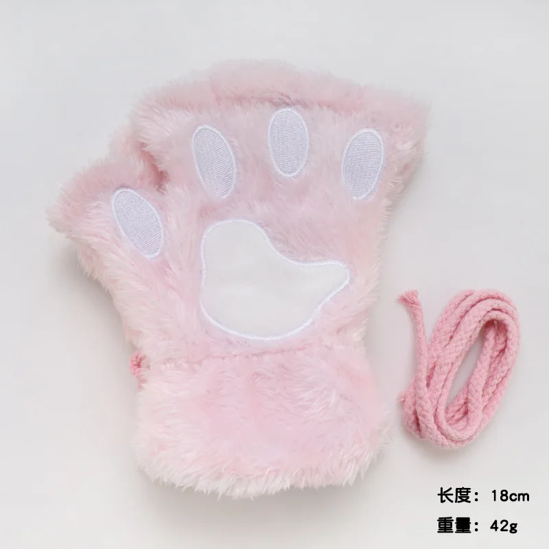 QY New Style Cute Cat Paw Claw Womens Winter Warm Fingerless Plush Gloves For Girls Ladies Performance Props Red Cat Paw Gloves