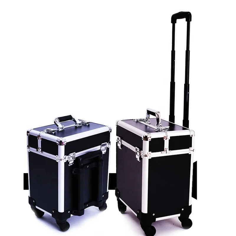 Yaeshii professional aluminum rolling torlley  cosmetic organizer makeup travel train vanity case on wheels