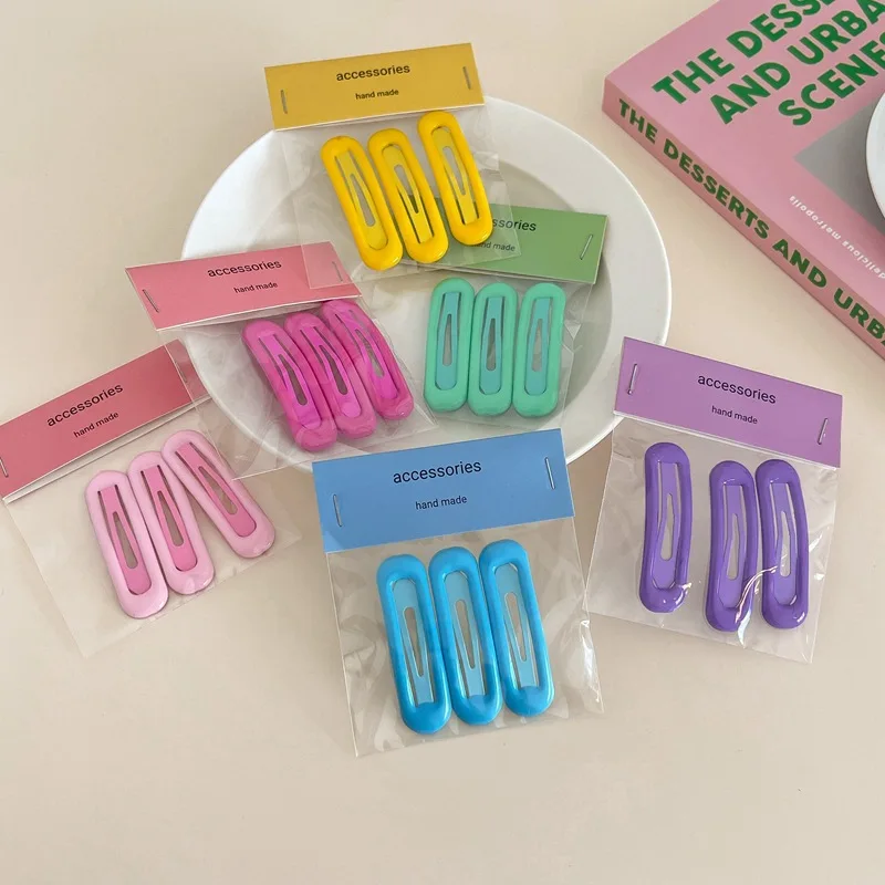 BS2610 2022 Korean 5cm  3pcs/set hair pins sweet candy color side BB hair clip for women girls