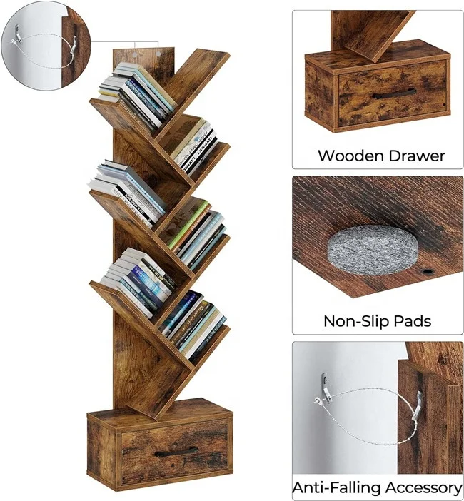 Cheap price Customized wooden  Tree Branch Model  Book living room white corner storage  Shelf