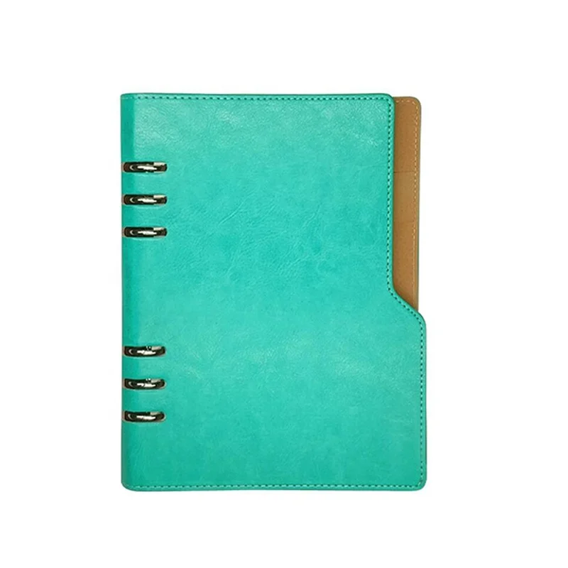 Removable loose-leaf notebook A5 pu leather custom logo office business note 6 ring binder hardcover notepad with pen holder