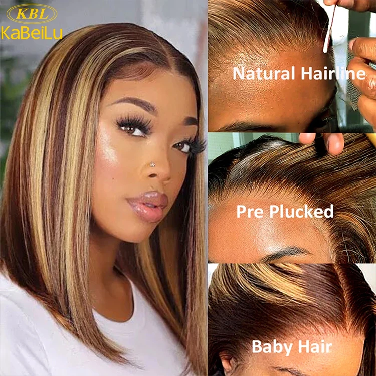 Luxury Highlight Brazilian Hair Short Bob Wig HD Lace Front Wigs Transparent Virgin Human Hair, Wholesale 13x4 13x6 24 Inch 5A