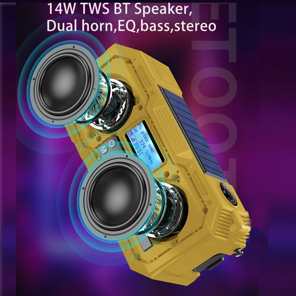 D588 Solar Radio Am Fm Outdoor Dj Line Array Speakers Sound Link Home Speaker With 5000Mah Power Bank