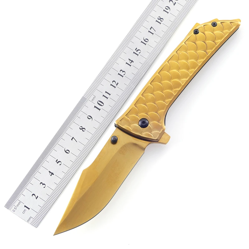 Outdoor Survival Titanium Golden Color S/S Handle Folding Pocket Knives