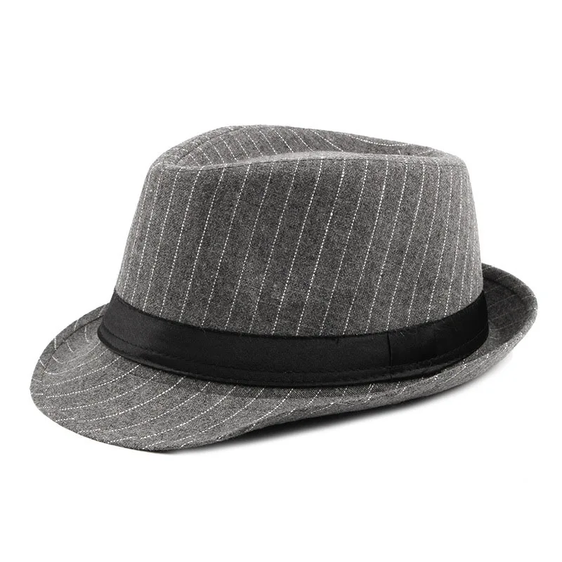 Unisex Classic Trilby Fedora Hat with Band Casual striped Jazz Cap Manhattan